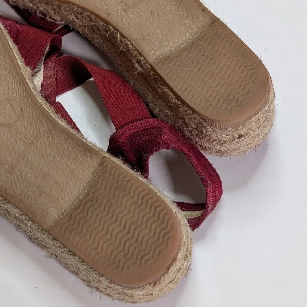 Toni Pons Origins Espadrilles Size 37 Burgundy Red Textile Wedge Sandals Spain